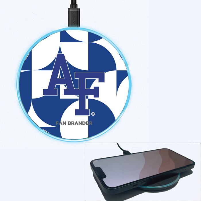 Fan Brander Grey 15W Wireless Charger with Airforce Falcons Primary Logo on Geometric Circle Background