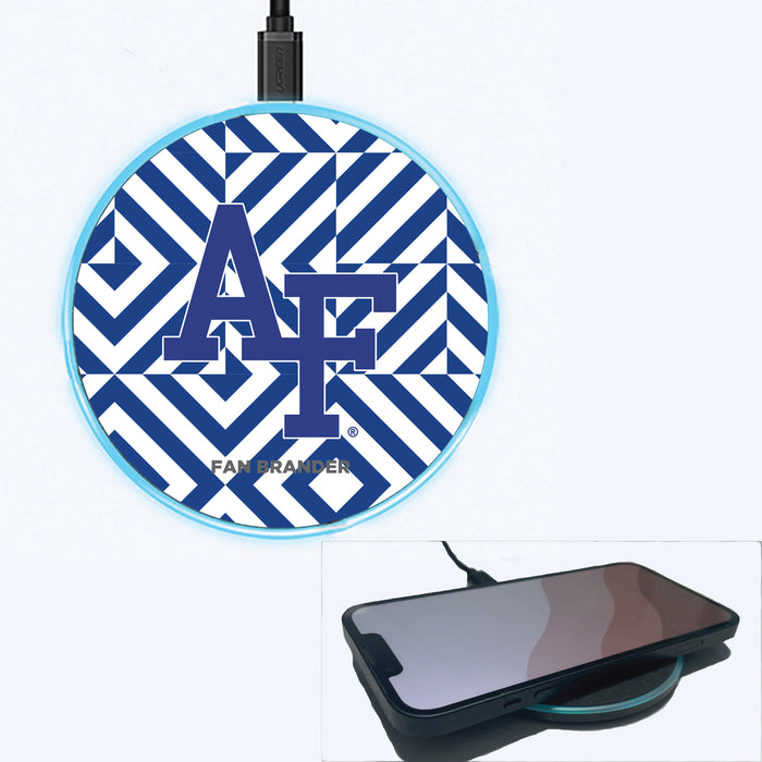 Fan Brander Grey 15W Wireless Charger with Airforce Falcons Primary Logo on Geometric Diamonds Background