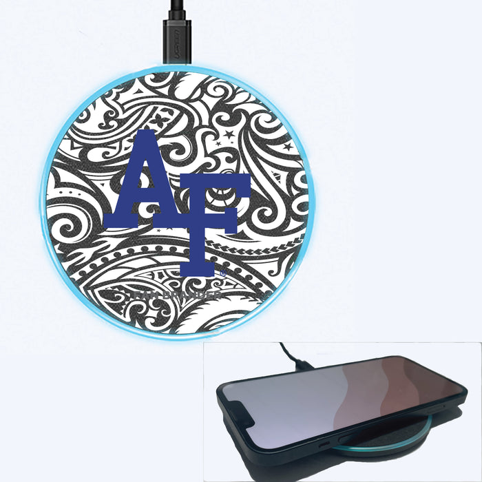 Fan Brander Grey 15W Wireless Charger with Airforce Falcons Primary Logo With Black Tribal