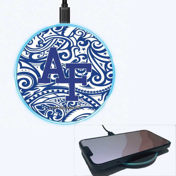 Fan Brander Grey 15W Wireless Charger with Airforce Falcons Primary Logo With Team Color Tribal Background