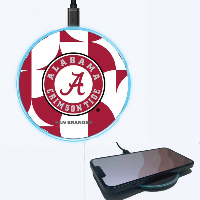Fan Brander Grey 15W Wireless Charger with Alabama Crimson Tide Primary Logo on Geometric Circle Background