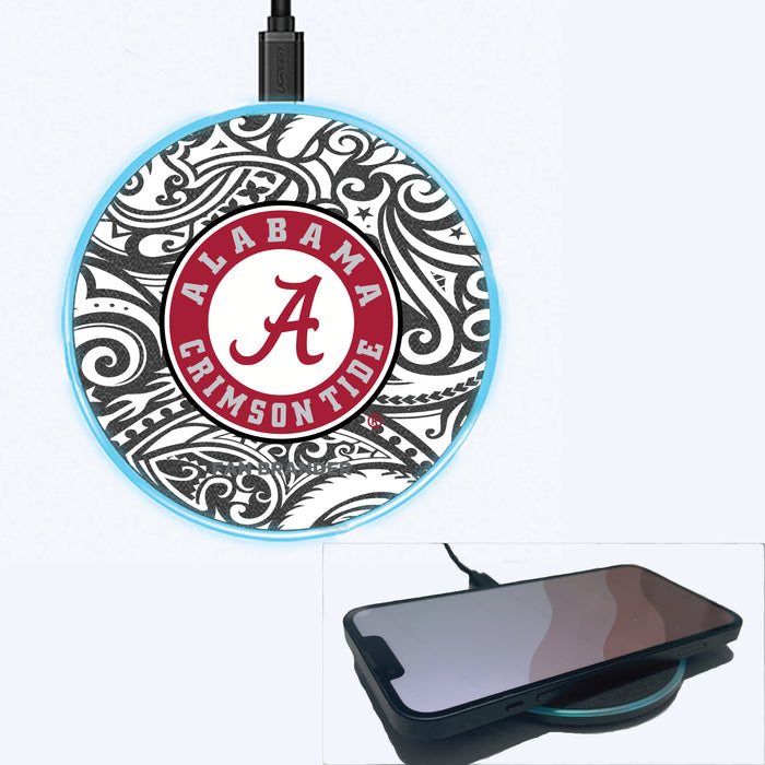 Fan Brander Grey 15W Wireless Charger with Alabama Crimson Tide Primary Logo With Black Tribal