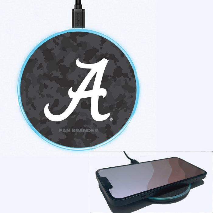 Fan Brander Grey 15W Wireless Charger with Alabama Crimson Tide Alabama A With Urban Camo Background