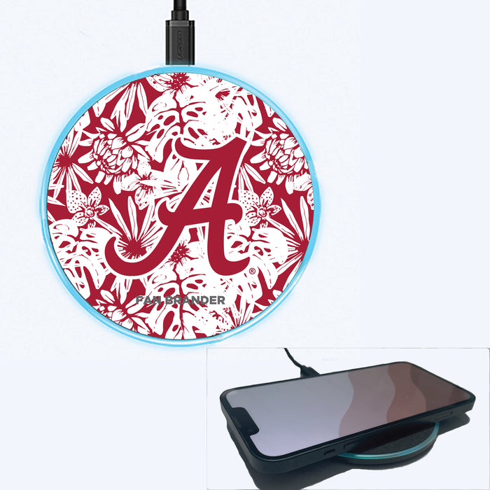 Fan Brander Grey 15W Wireless Charger with Alabama Crimson Tide Alabama A with Team Color Hawain Pattern