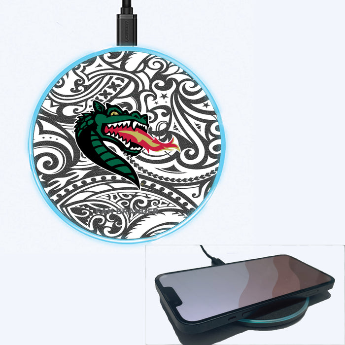 Fan Brander Grey 15W Wireless Charger with UAB Blazers Primary Logo With Black Tribal