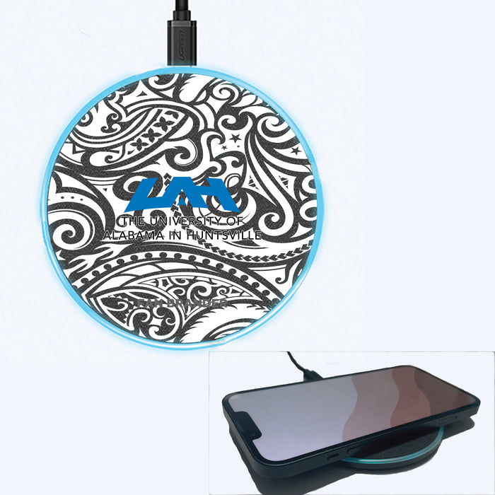 Fan Brander Grey 15W Wireless Charger with UAH Chargers Primary Logo With Black Tribal