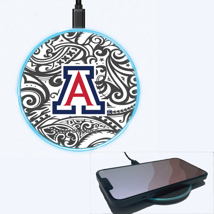 Fan Brander Grey 15W Wireless Charger with Arizona Wildcats Primary Logo With Black Tribal