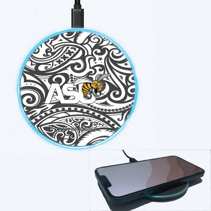 Fan Brander Grey 15W Wireless Charger with Alabama State Hornets Primary Logo With Black Tribal