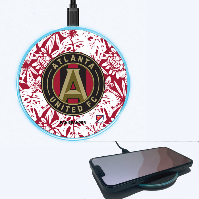 Fan Brander Grey 15W Wireless Charger with Atlanta United FC Primary Logo With Team Color Hawain Pattern