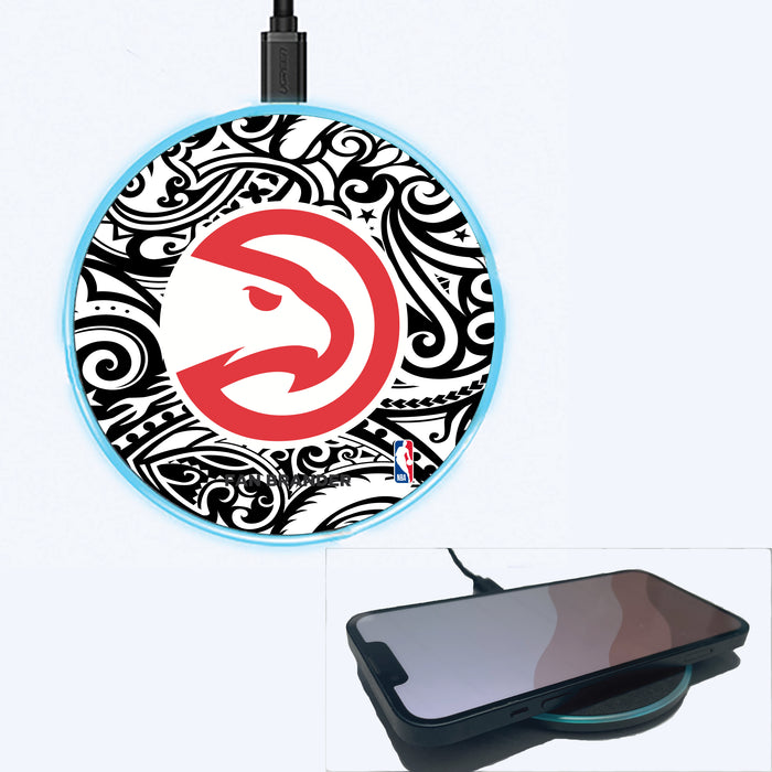 Fan Brander Grey 15W Wireless Charger with Atlanta Hawks Primary Logo With Team Color Tribal Background