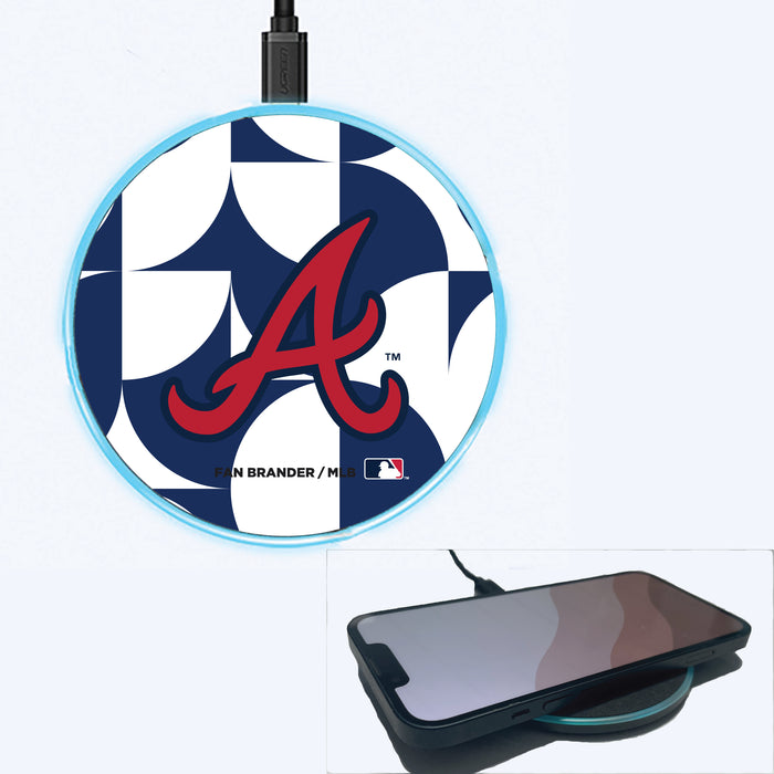 Fan Brander Grey 15W Wireless Charger with Atlanta Braves Primary Logo on Geometric Circle Background