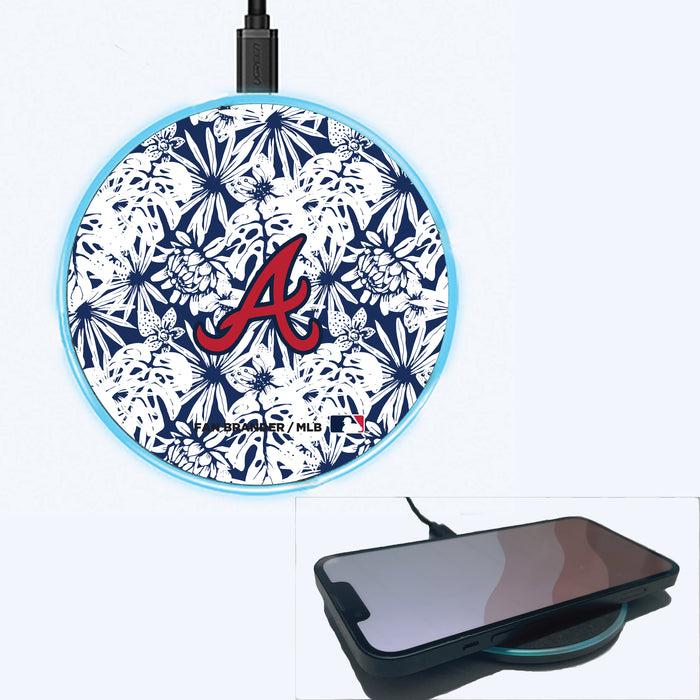 Fan Brander Grey 15W Wireless Charger with Atlanta Braves Primary Logo With Team Color Hawain Pattern
