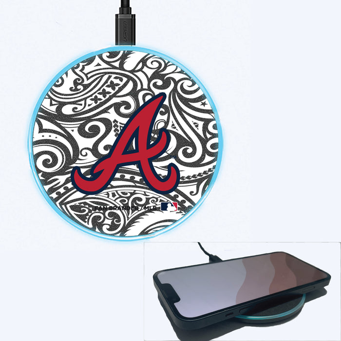 Fan Brander Grey 15W Wireless Charger with Atlanta Braves Primary Logo With Black Tribal