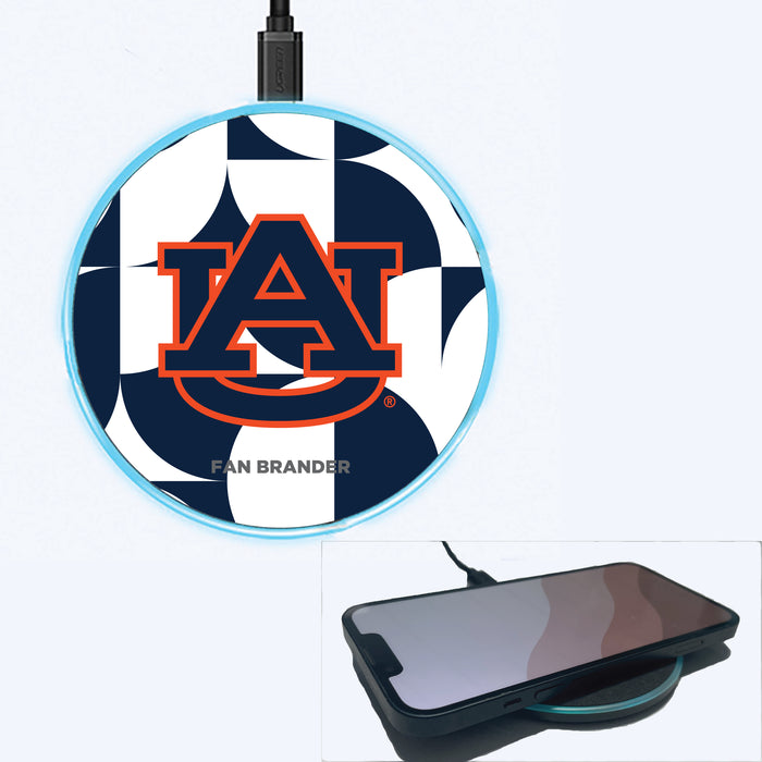 Fan Brander Grey 15W Wireless Charger with Auburn Tigers Primary Logo on Geometric Circle Background