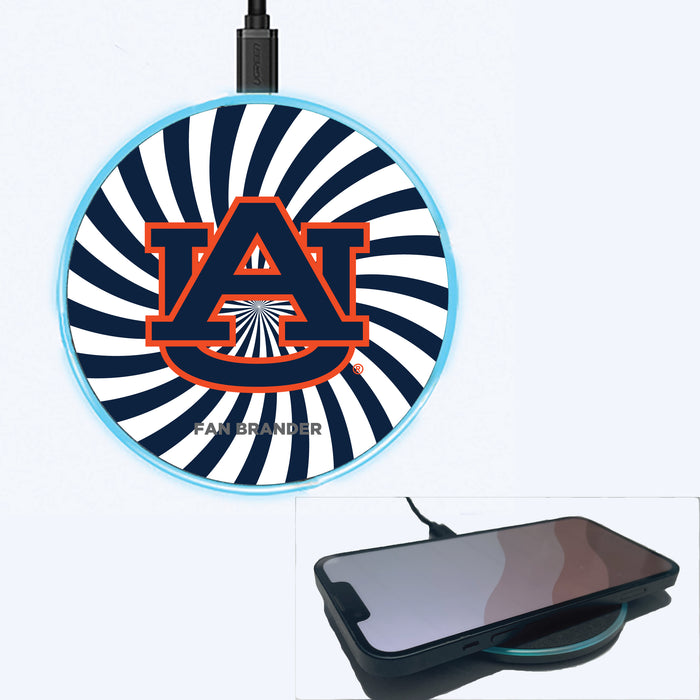 Fan Brander Grey 15W Wireless Charger with Auburn Tigers Primary Logo With Team Groovey Burst