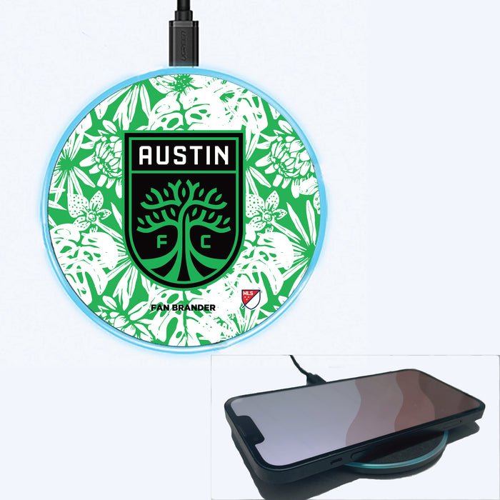 Fan Brander Grey 15W Wireless Charger with Austin FC Primary Logo With Team Color Hawain Pattern