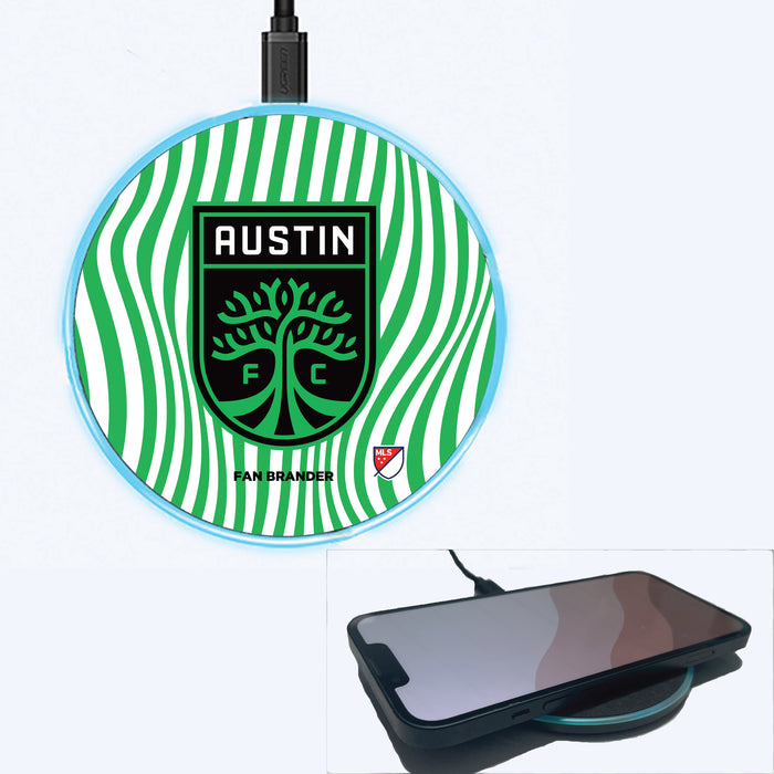 Fan Brander Grey 15W Wireless Charger with Austin FC Primary Logo With Team Groovey Lines