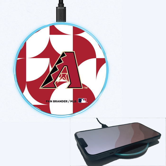 Fan Brander Grey 15W Wireless Charger with Arizona Diamondbacks Primary Logo on Geometric Circle Background