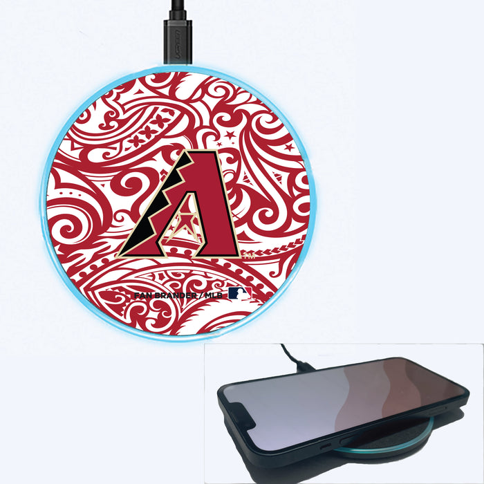Fan Brander Grey 15W Wireless Charger with Arizona Diamondbacks Primary Logo With Team Color Tribal Background
