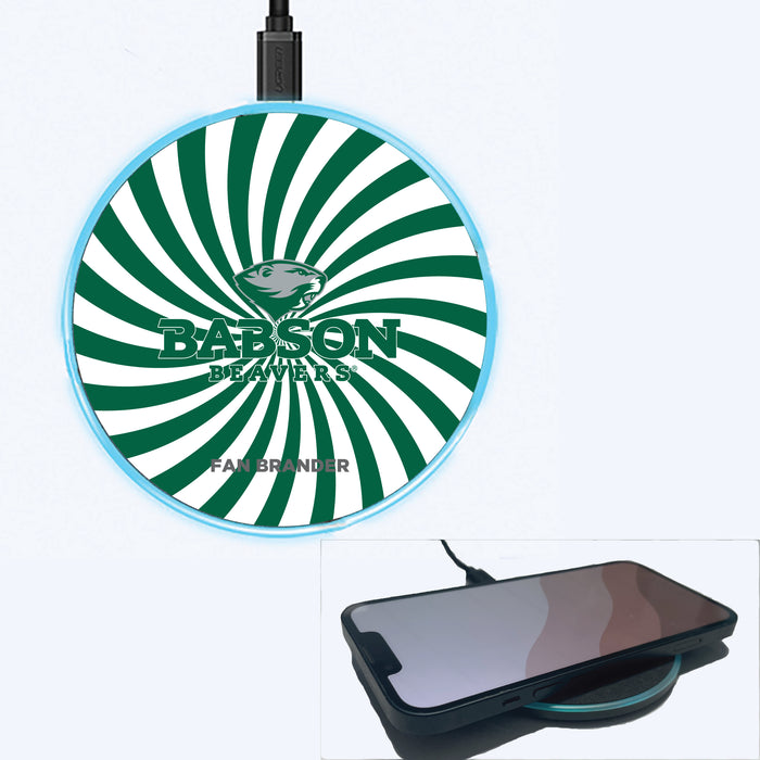 Fan Brander Grey 15W Wireless Charger with Babson University Primary Logo With Team Groovey Burst