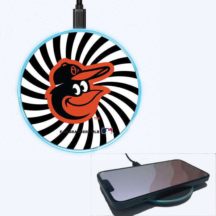 Fan Brander Grey 15W Wireless Charger with Baltimore Orioles Primary Logo With Team Groovey Burst