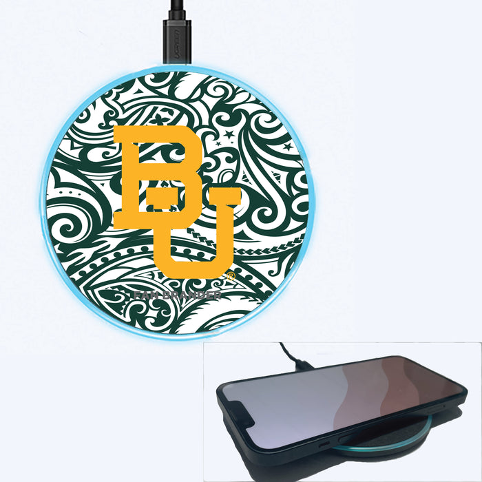 Fan Brander Grey 15W Wireless Charger with Baylor Bears Primary Logo With Team Color Tribal Background