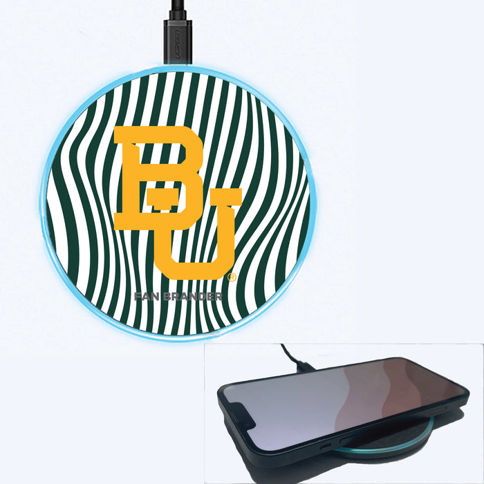 Fan Brander Grey 15W Wireless Charger with Baylor Bears Primary Logo With Team Groovey Lines