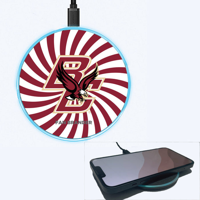 Fan Brander Grey 15W Wireless Charger with Boston College Eagles Primary Logo With Team Groovey Burst