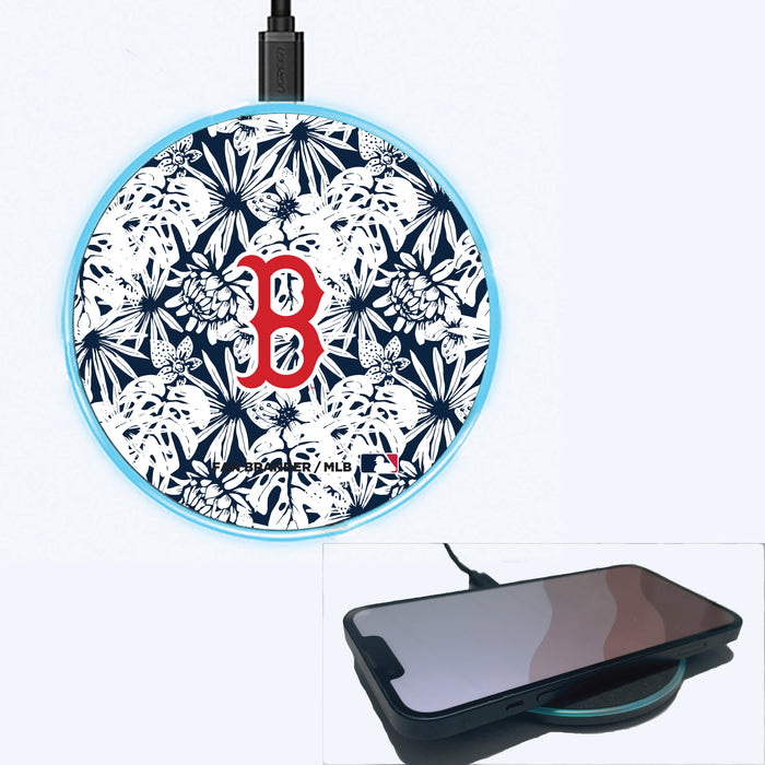 Fan Brander Grey 15W Wireless Charger with Boston Red Sox Primary Logo With Team Color Hawain Pattern