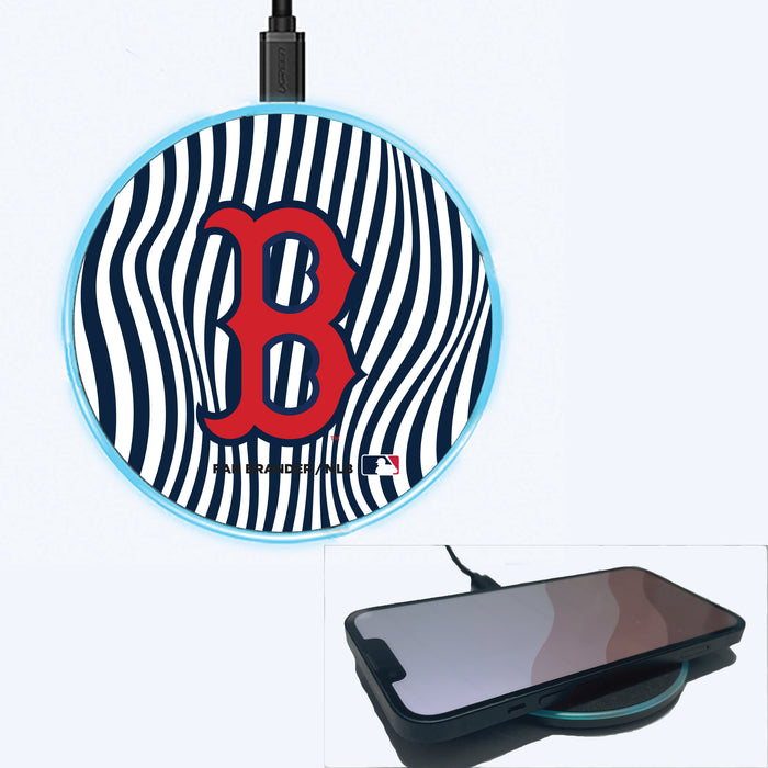 Fan Brander Grey 15W Wireless Charger with Boston Red Sox Primary Logo With Team Groovey Lines