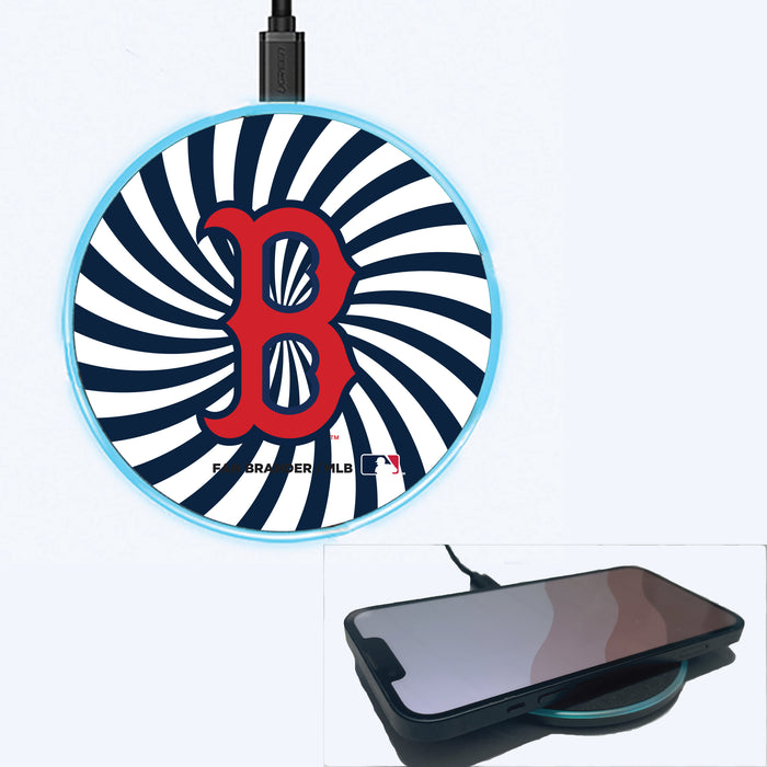 Fan Brander Grey 15W Wireless Charger with Boston Red Sox Primary Logo With Team Groovey Burst