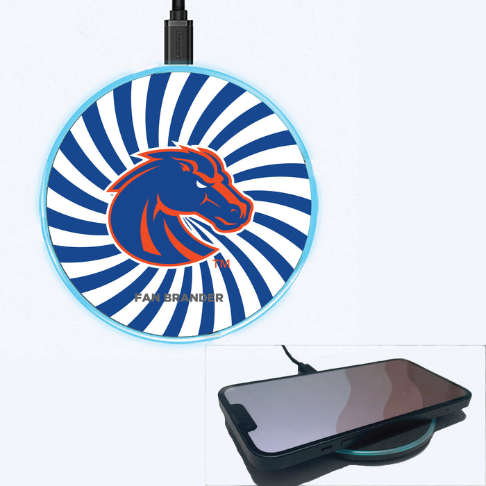 Fan Brander Grey 15W Wireless Charger with Boise State Broncos Primary Logo With Team Groovey Burst