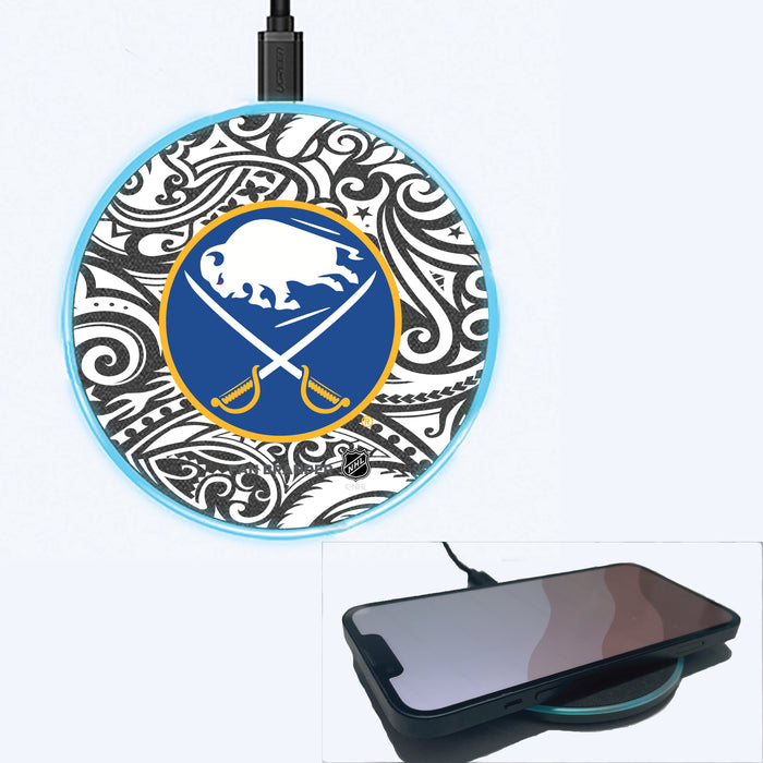 Fan Brander Grey 15W Wireless Charger with Buffalo Sabres Primary Logo With Black Tribal