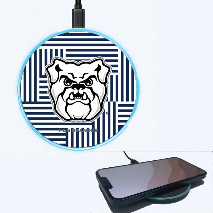 Fan Brander Grey 15W Wireless Charger with Butler Bulldogs Primary Logo on Geometric Lines Background