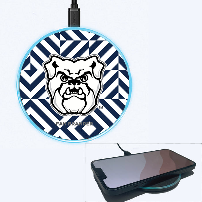 Fan Brander Grey 15W Wireless Charger with Butler Bulldogs Primary Logo on Geometric Diamonds Background