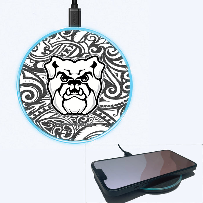 Fan Brander Grey 15W Wireless Charger with Butler Bulldogs Primary Logo With Black Tribal