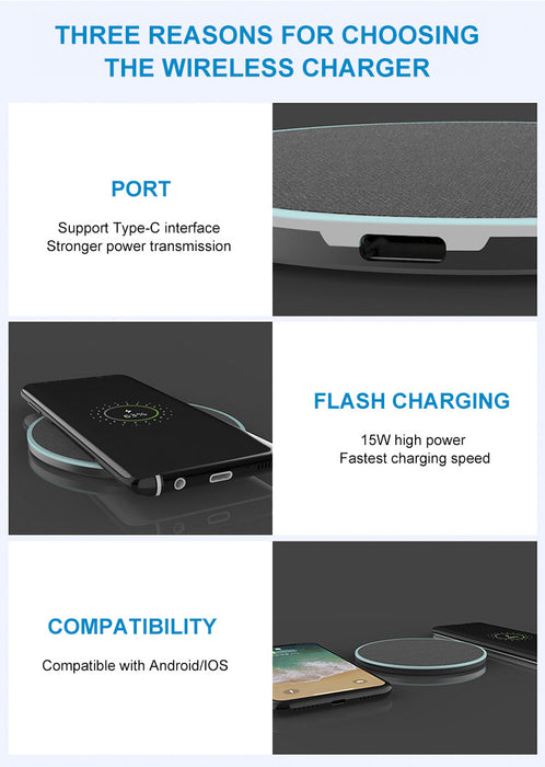 Fan Brander Grey 15W Wireless Charger with Charlotte Hornets Primary Logo With Team Groovey Lines