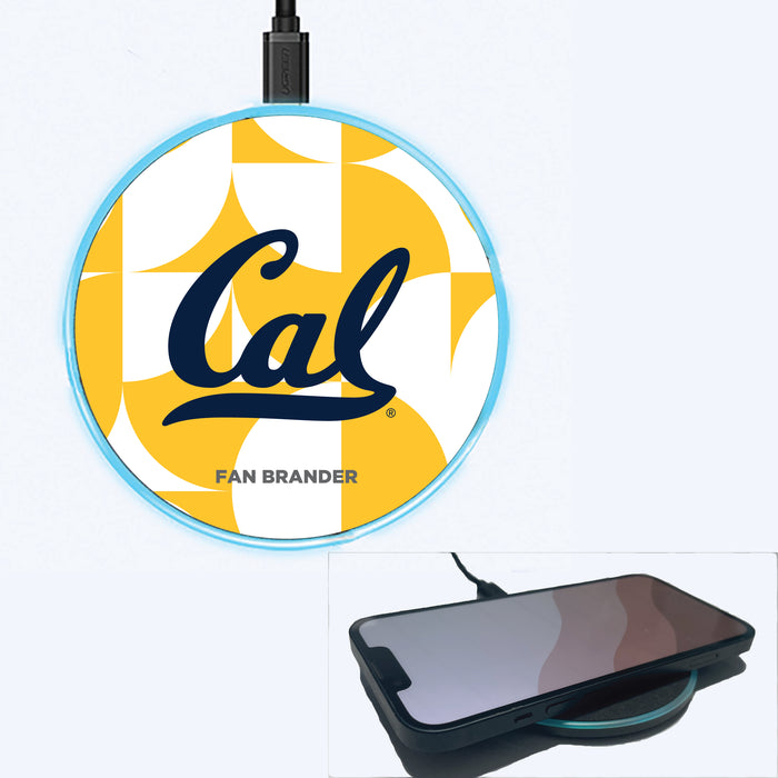 Fan Brander Grey 15W Wireless Charger with California Bears Primary Logo on Geometric Circle Background