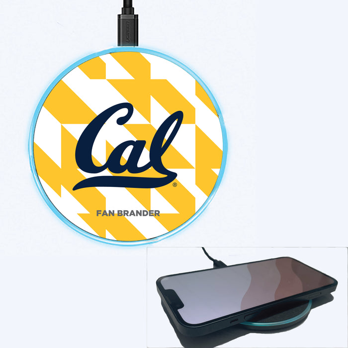 Fan Brander Grey 15W Wireless Charger with California Bears Primary Logo on Geometric Quad Background