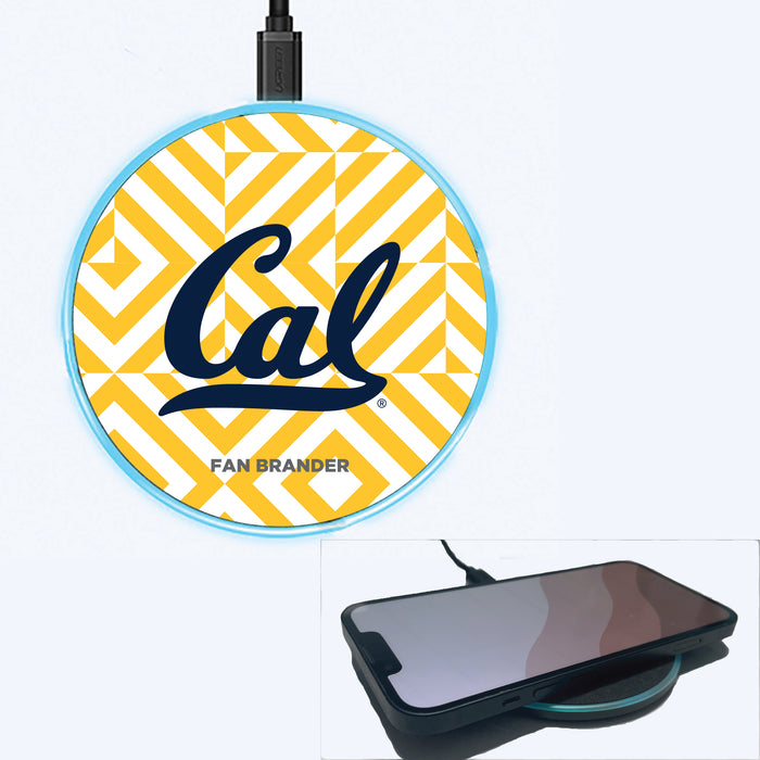 Fan Brander Grey 15W Wireless Charger with California Bears Primary Logo on Geometric Diamonds Background
