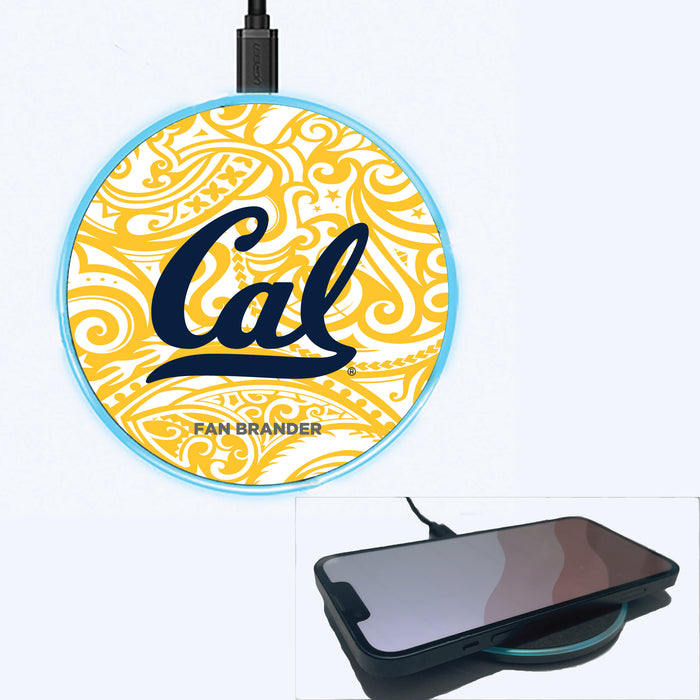 Fan Brander Grey 15W Wireless Charger with California Bears Primary Logo With Team Color Tribal Background