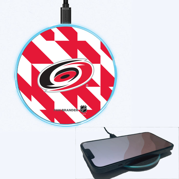 Fan Brander Grey 15W Wireless Charger with Carolina Hurricanes Primary Logo on Geometric Quad Background