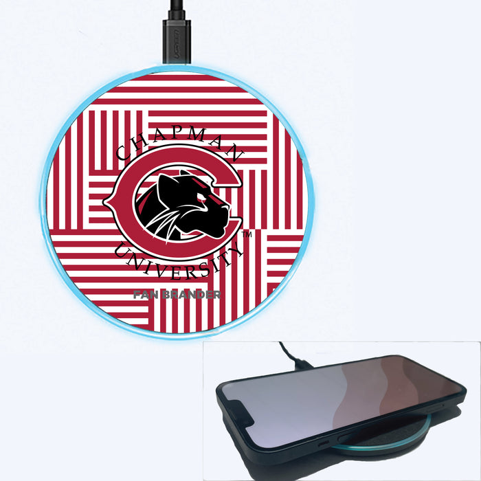 Fan Brander Grey 15W Wireless Charger with Chapman Univ Panthers Primary Logo on Geometric Lines Background