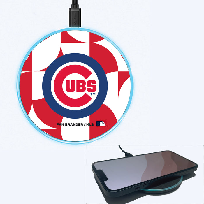 Fan Brander Grey 15W Wireless Charger with Chicago Cubs Primary Logo on Geometric Circle Background