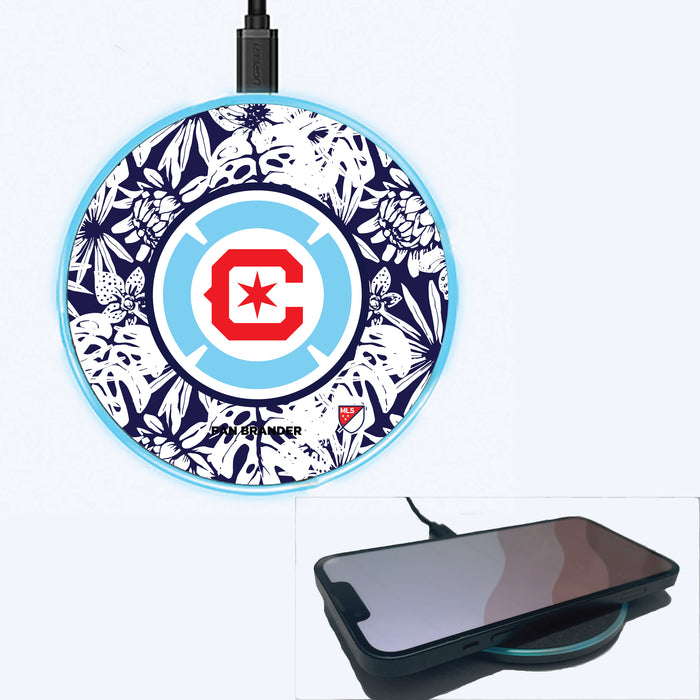 Fan Brander Grey 15W Wireless Charger with Chicago Fire Primary Logo With Team Color Hawain Pattern