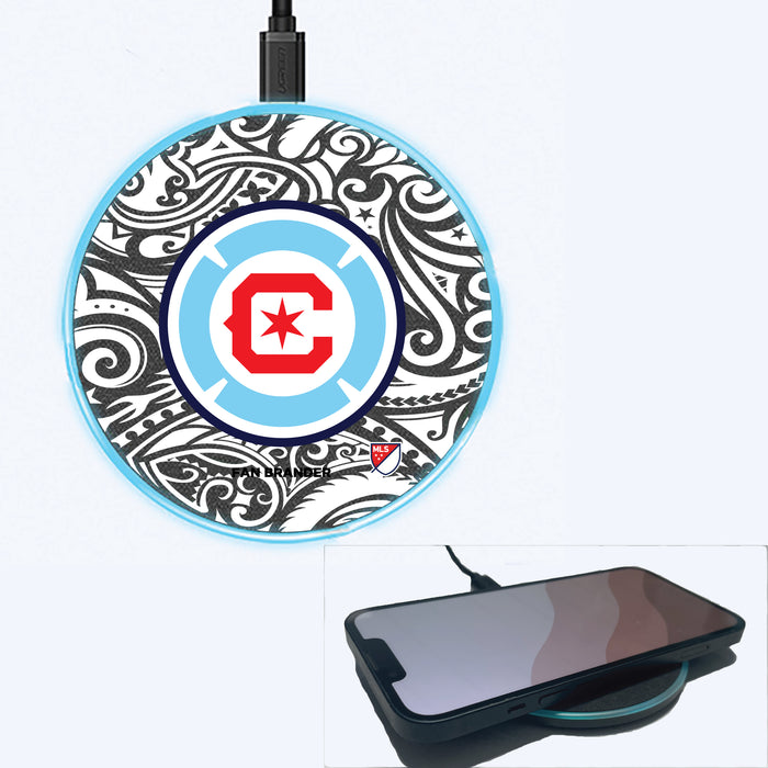 Fan Brander Grey 15W Wireless Charger with Chicago Fire Primary Logo With Black Tribal