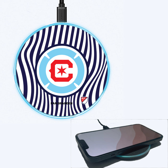Fan Brander Grey 15W Wireless Charger with Chicago Fire Primary Logo With Team Groovey Lines