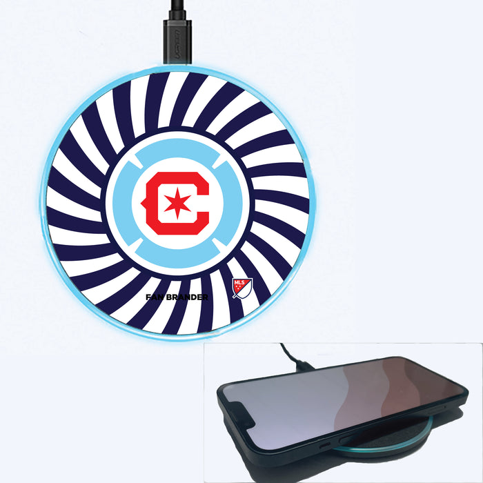 Fan Brander Grey 15W Wireless Charger with Chicago Fire Primary Logo With Team Groovey Burst