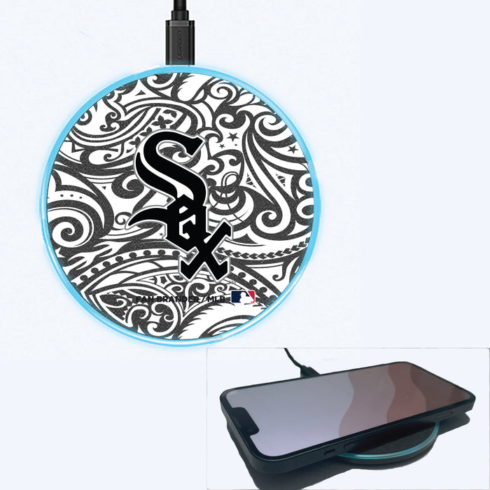 Fan Brander Grey 15W Wireless Charger with Chicago White Sox Primary Logo With Black Tribal