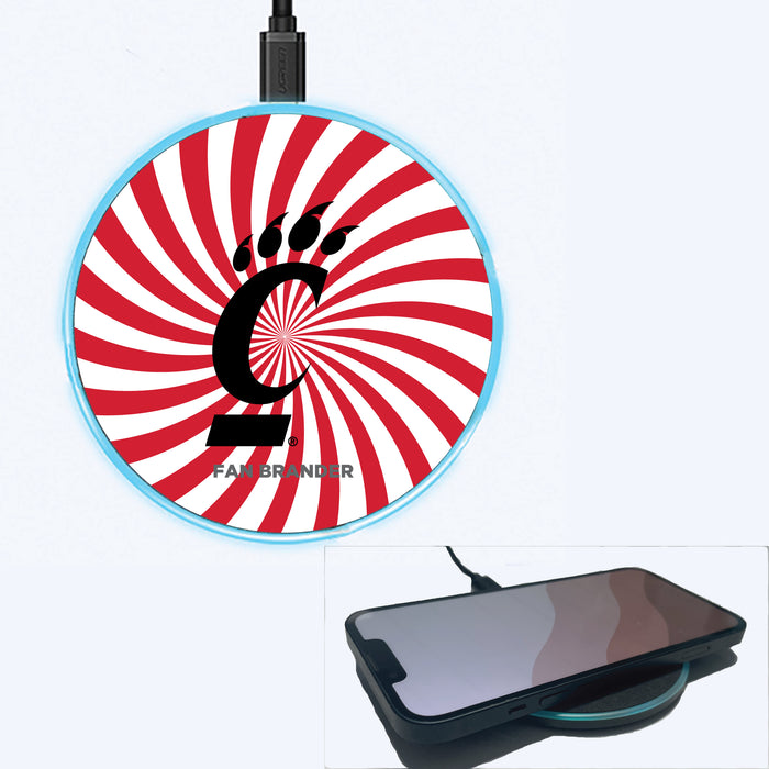 Fan Brander Grey 15W Wireless Charger with Cincinnati Bearcats Primary Logo With Team Groovey Burst
